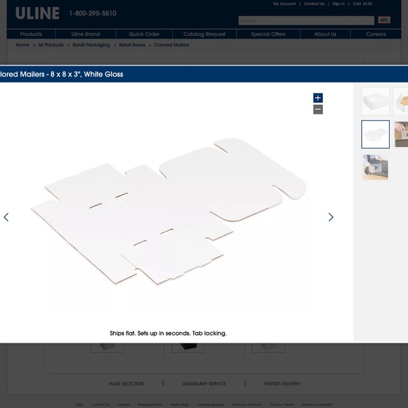 NEW ULINE White Mailer - 8"x8"x3", Qty-25/ Bundle - Picture 2 of 2